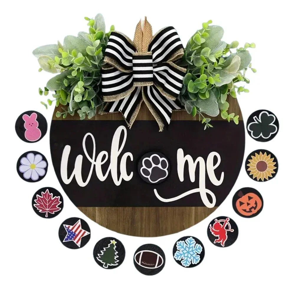Welcome Sign Wreath for Front Door with Seasonal Designs 12